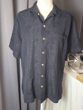 La Cabana Palm Island Shirt Mens M Black Rayon Hawaiian Camp Button Up